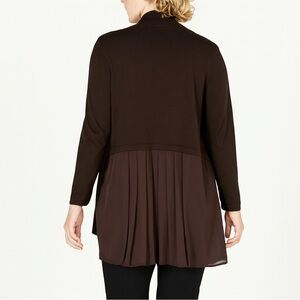Roz & Ali Black Open-Front Cardigan with Sheer Pleated Back